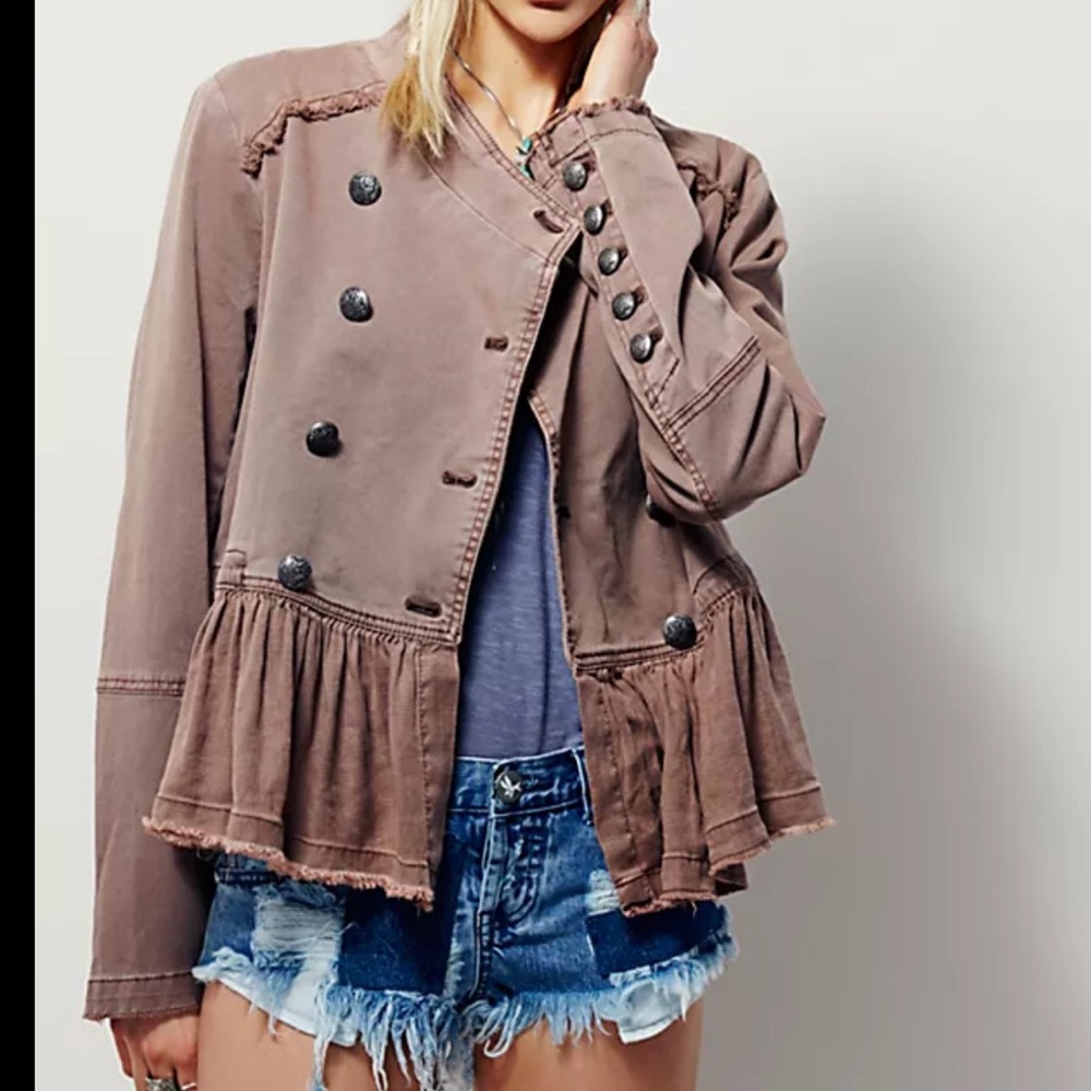 Free people Brown Button-Up Jacket military peplum